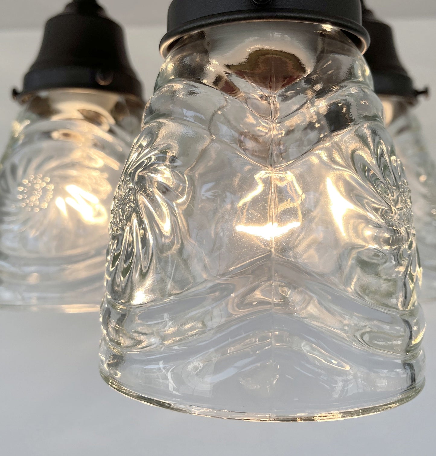 Pressed 1960's Glass Ceiling Light diamond Chain Trio