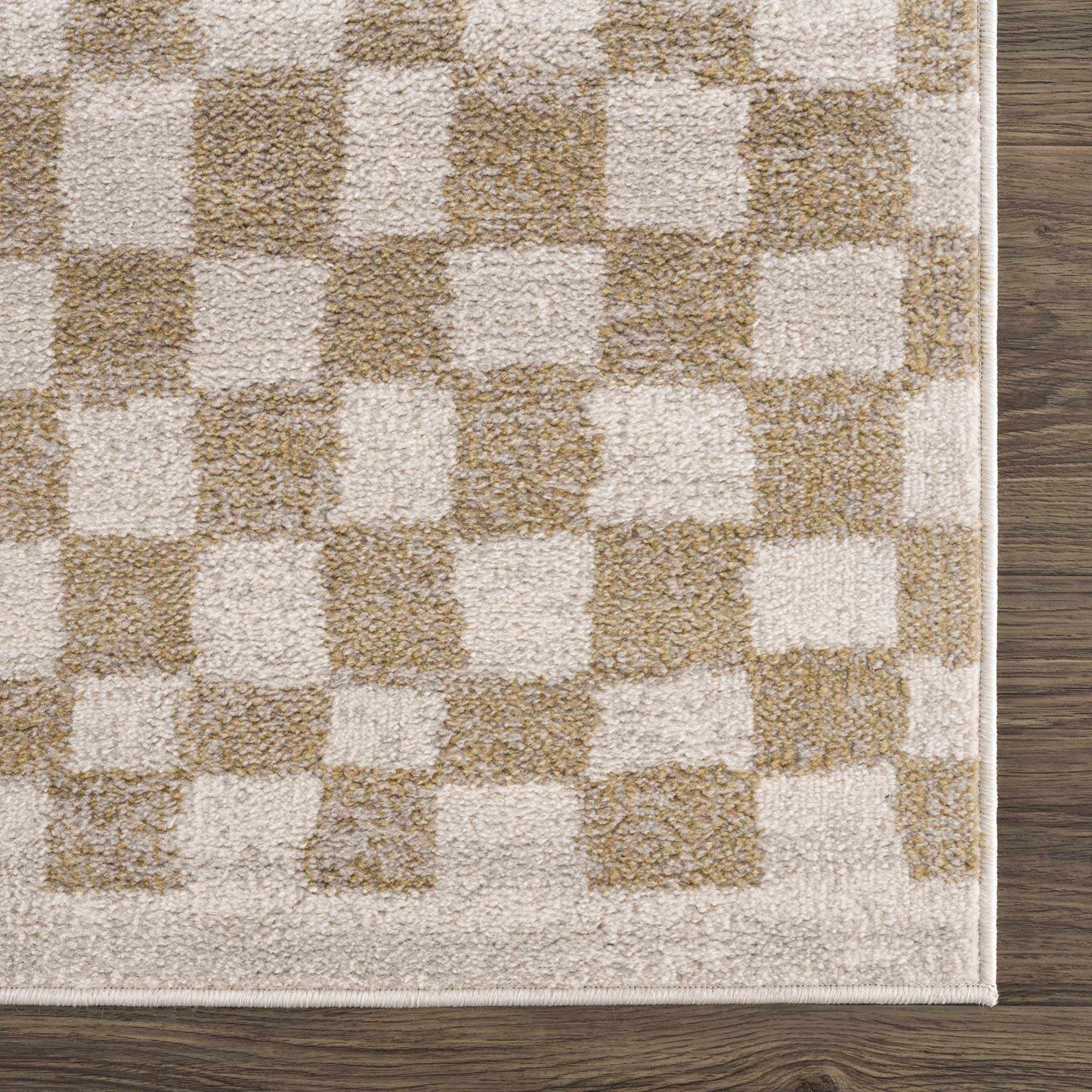 Benjy Cream & Gold Checkered Area Rug