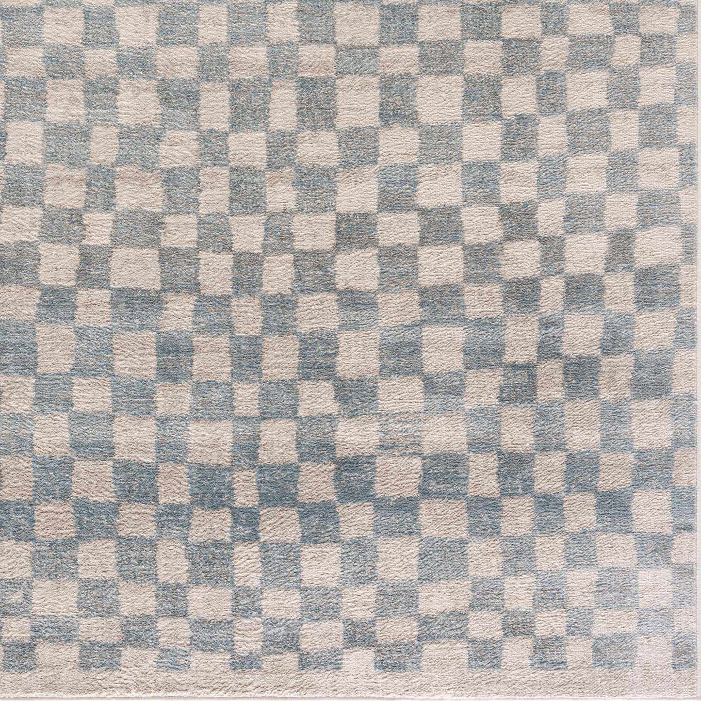 Benjy Cream & Light Blue Checkered Area Rug