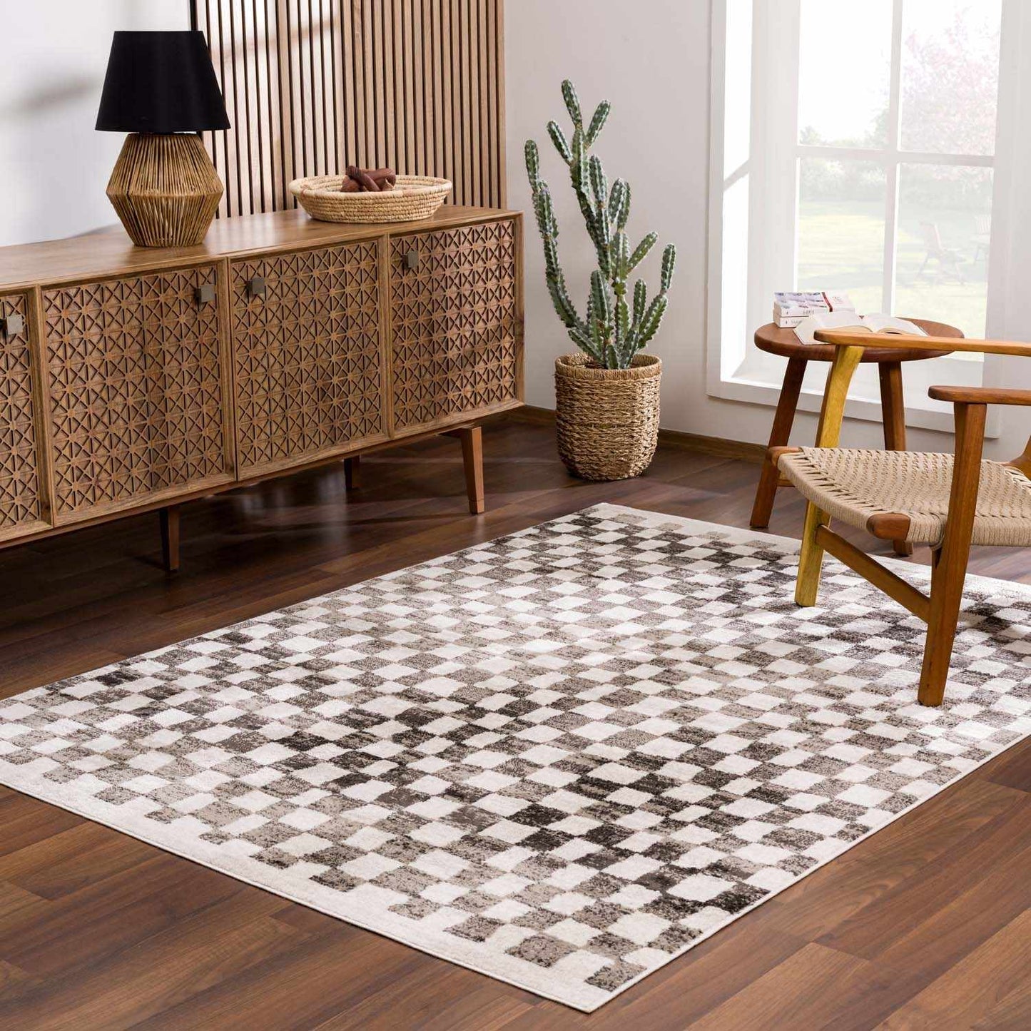 Benjy Cream & Charcoal Checkered Area Rug