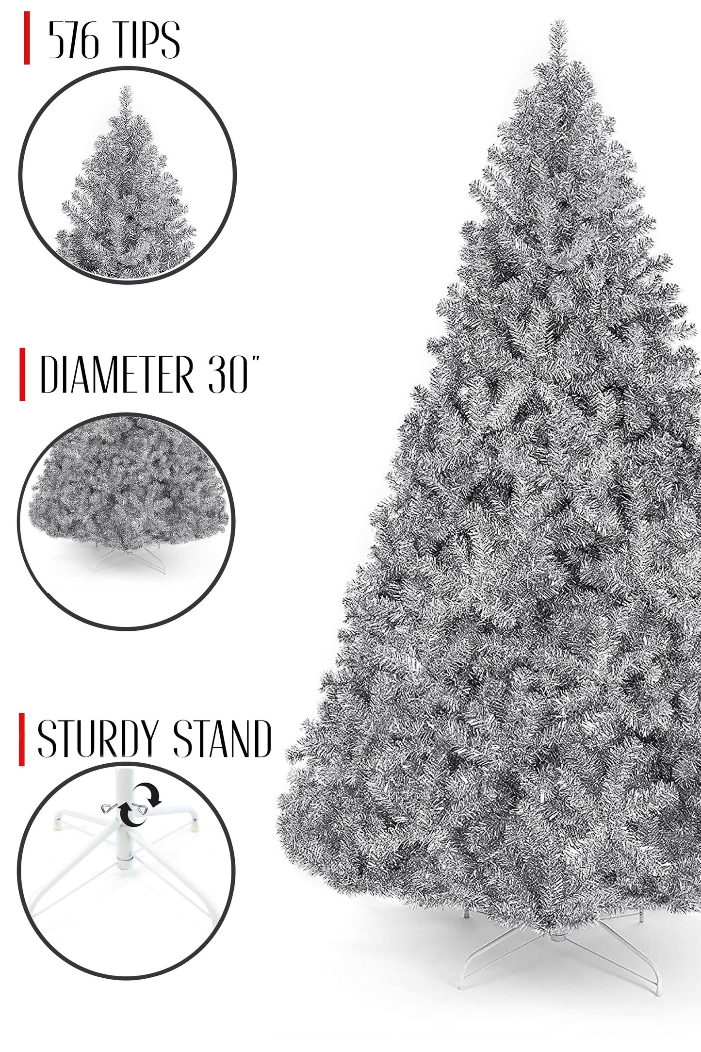 Full Bodied Metallic Silver Tinsel Tree with Metal Stand