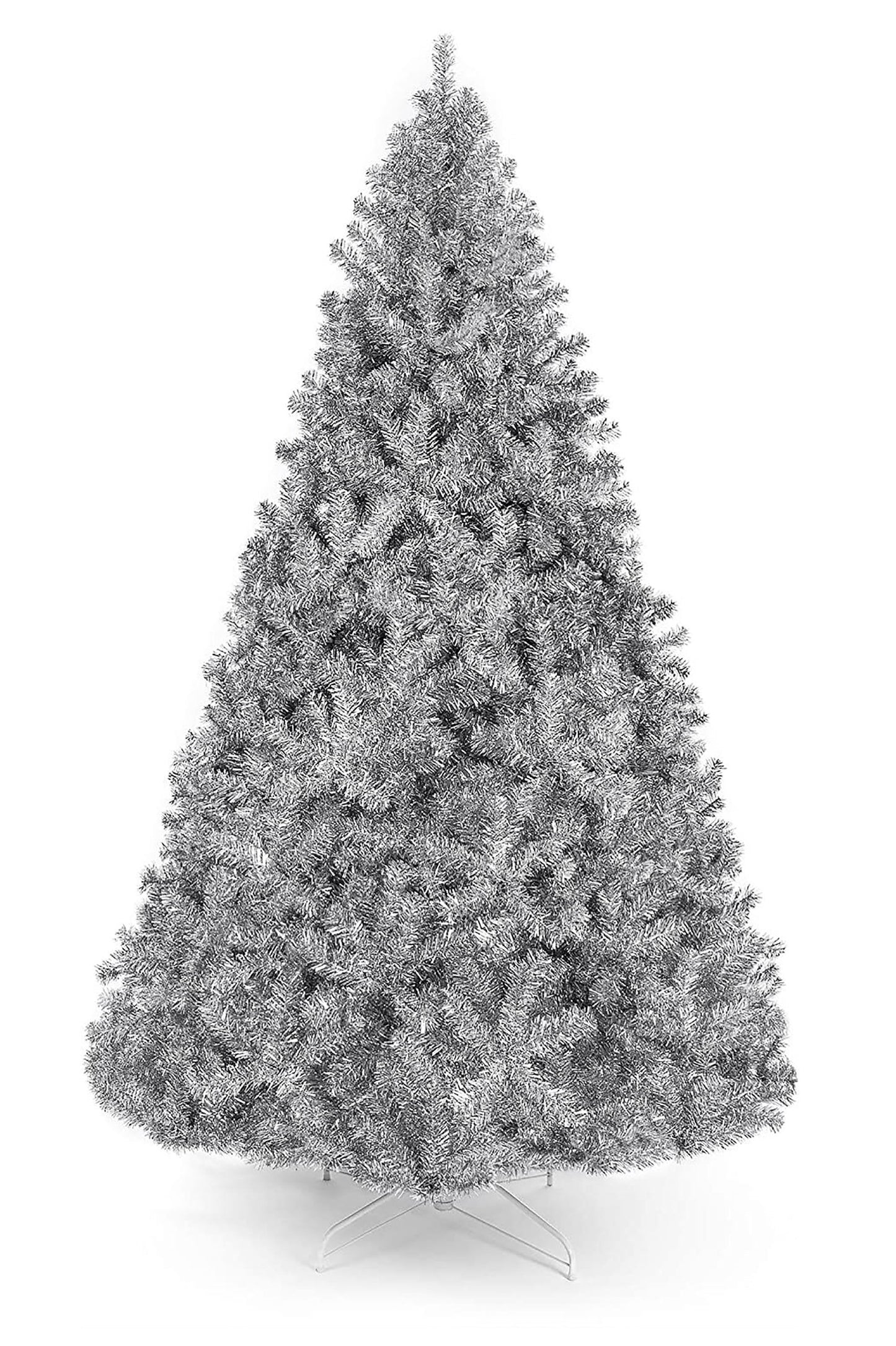Full Bodied Metallic Silver Tinsel Tree with Metal Stand