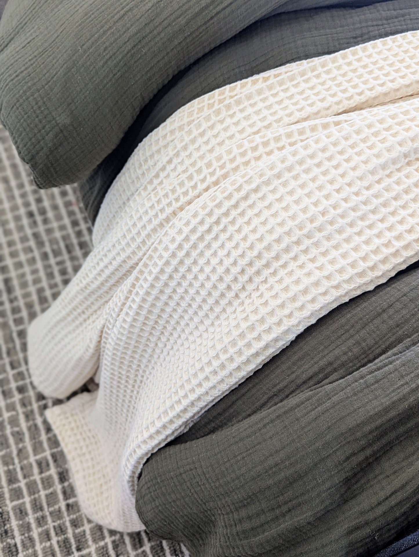 Chunky Waffle-Weave Turkish Organic-Cotton Blanket or Throw