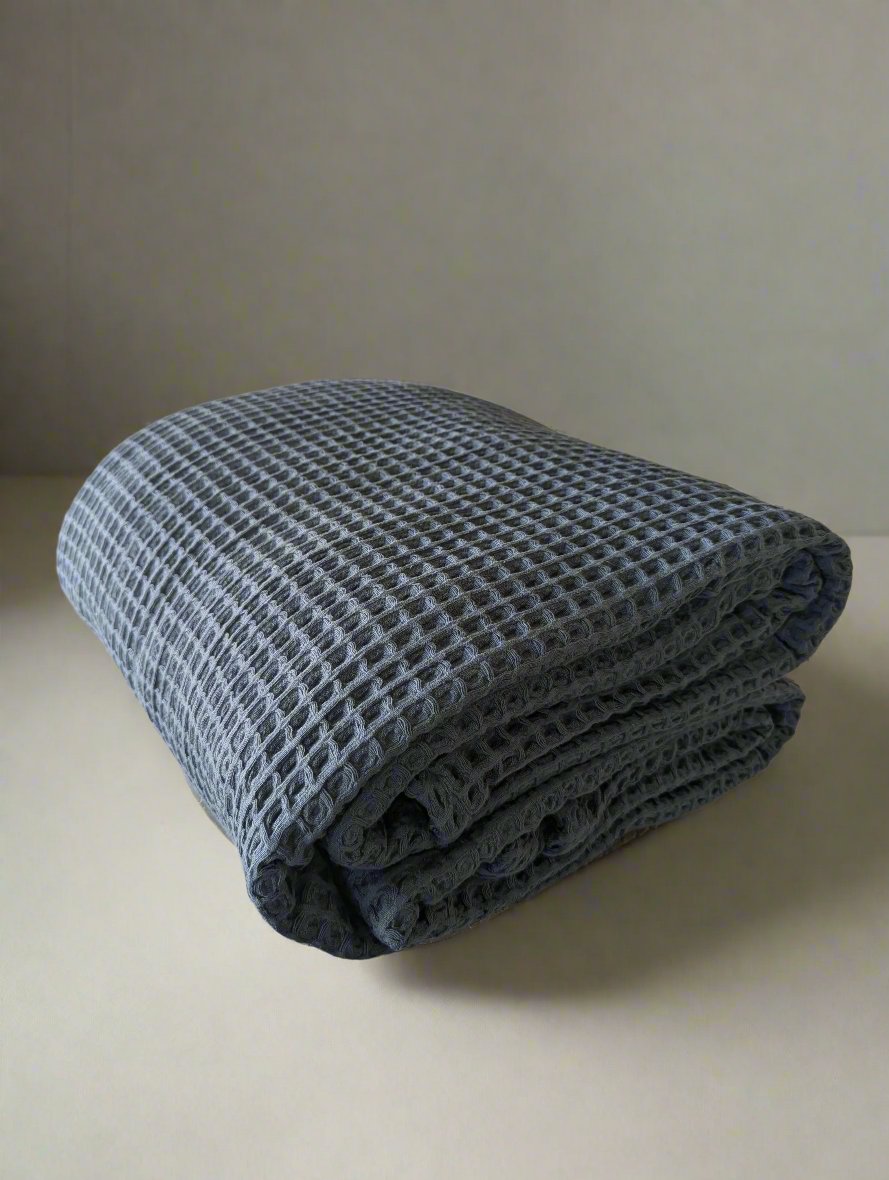 Chunky Waffle-Weave Turkish Organic-Cotton Blanket or Throw