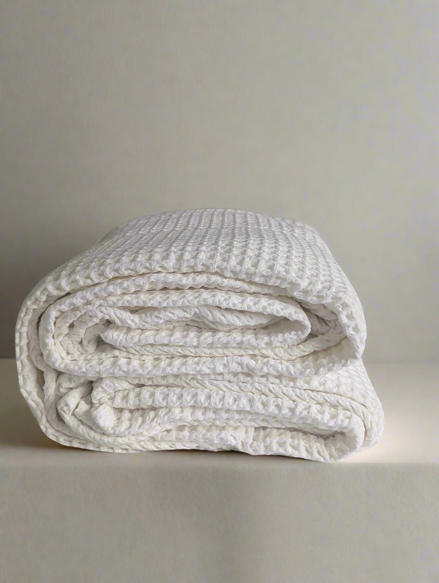 Chunky Waffle-Weave Turkish Organic-Cotton Blanket or Throw