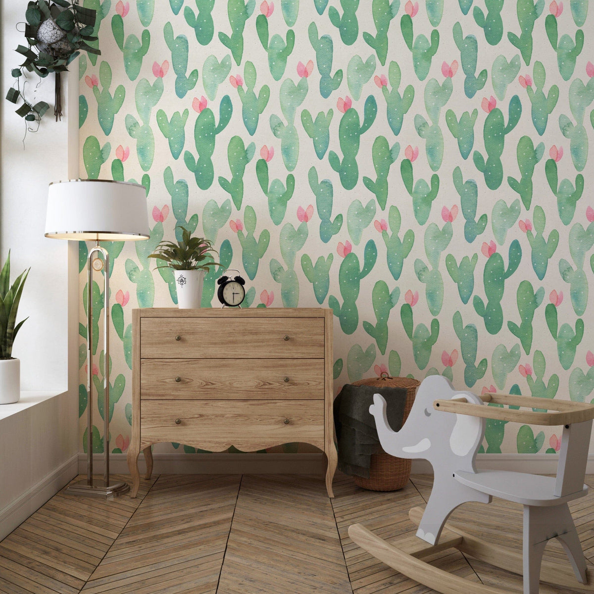 Green Cactus Watercolor Wallpaper