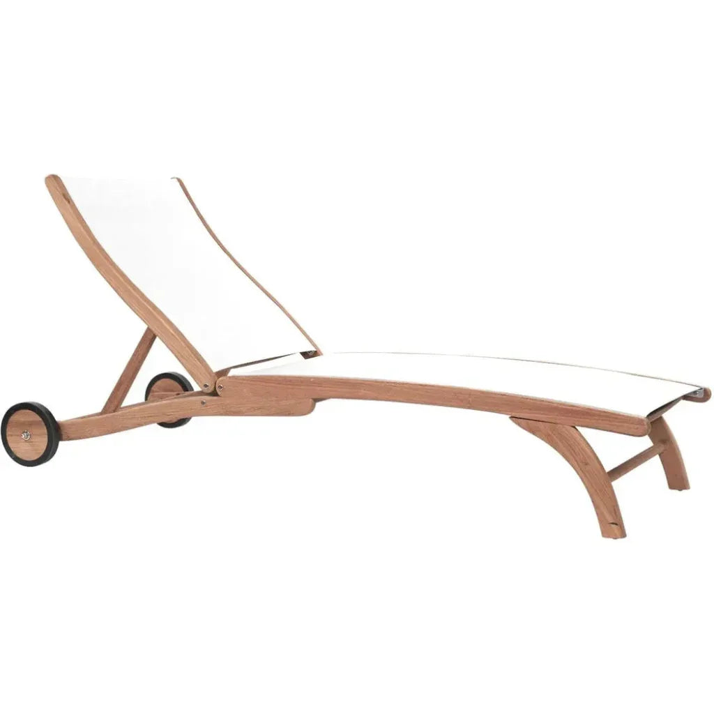 Pearl Teak Outdoor Reclining Chaise Lounger with Wheels