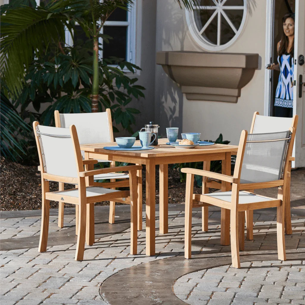 Pearl Teak Patio Square Dining Set 5PC