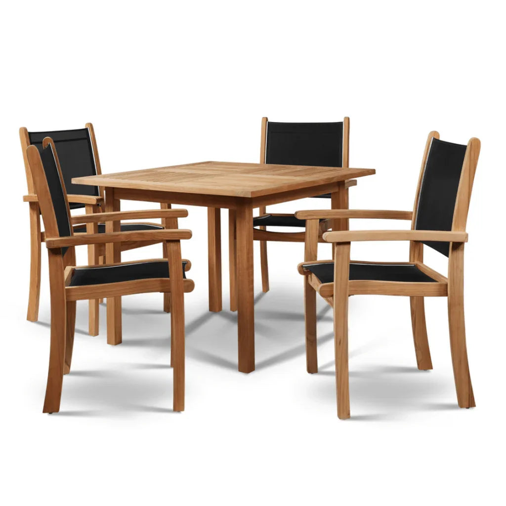 Pearl Teak Patio Square Dining Set 5PC