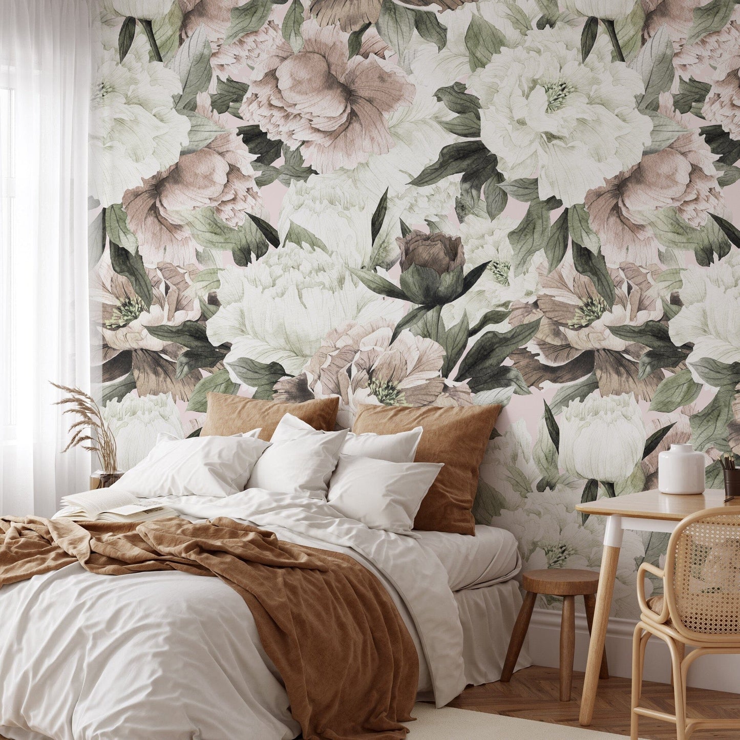 Watercolor Peony Bouquet Wallpaper Peel and Stick