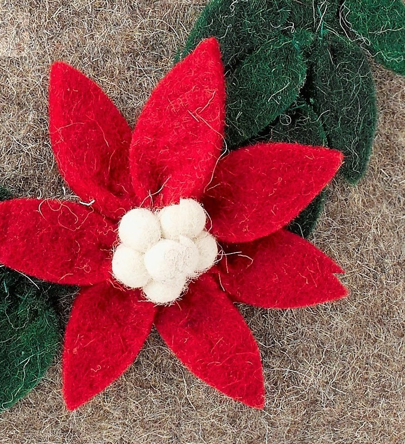 Hand Felted Wool Christmas Pillow - PEACE Wreath Natural Gray - 20" Arcadia Home