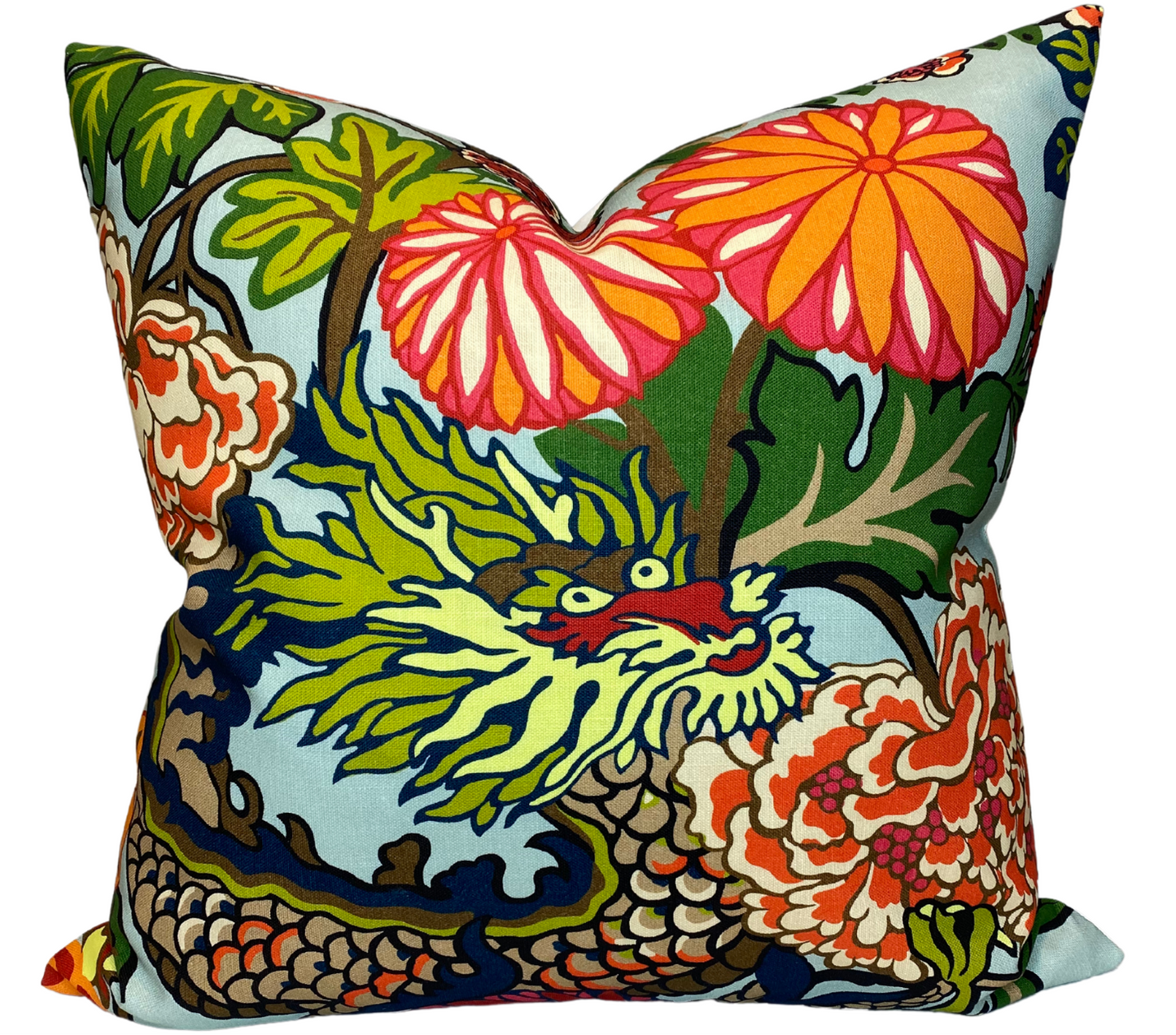 Chiang Mai Dragon Pillow Cover in Aquamarine, Indoor Outdoor Pillows, Schumacher Textiles