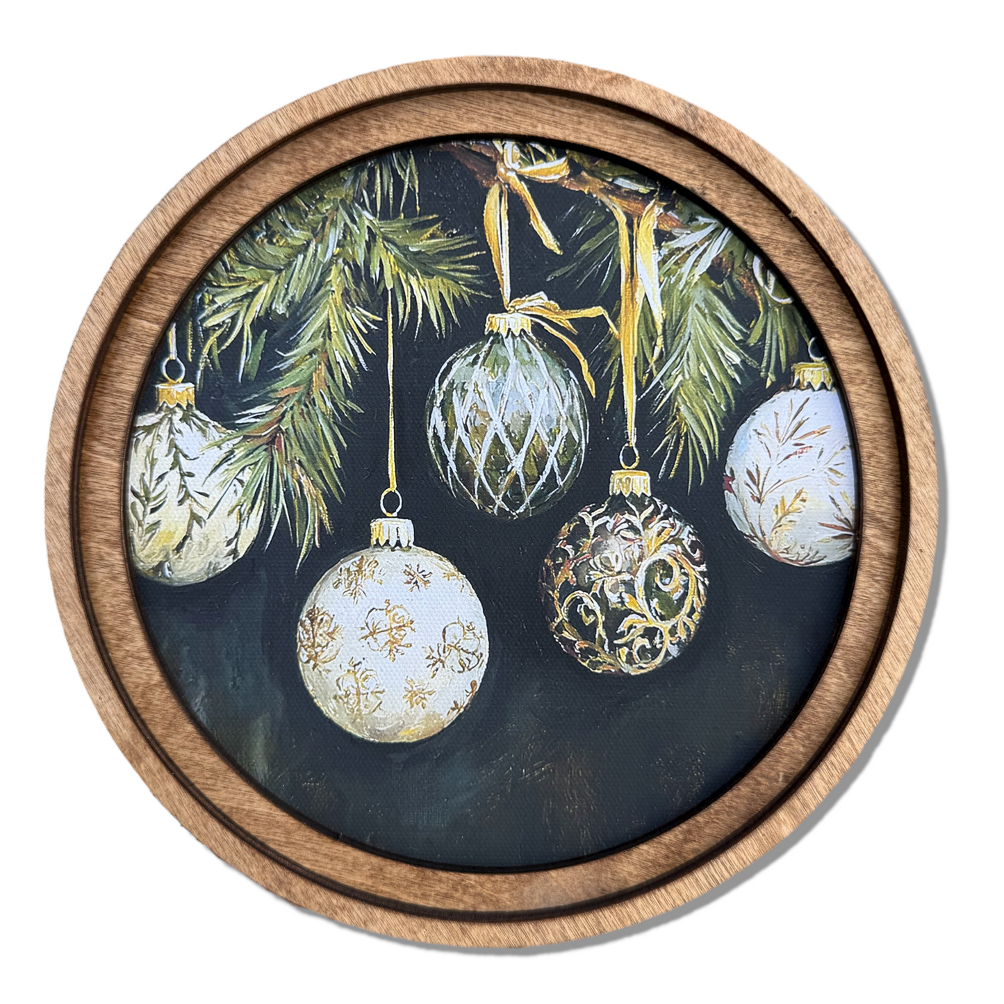 Christmas Ornament Round Framed Canvas Artwork