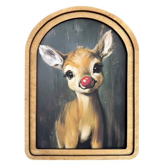 Rudolph Reindeer Arch Top Framed Canvas Artwork