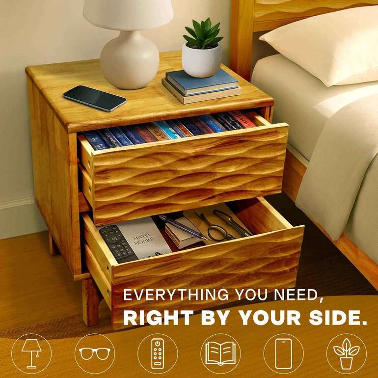 Acacia Elara Nightstand with 2 Drawers - Stylish Storage Solution