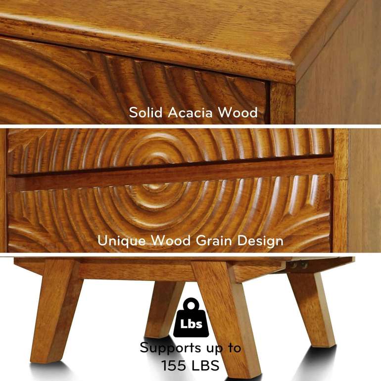 Acacia Harmony Nightstand with 2 Drawers for Elegant Bedroom Storage