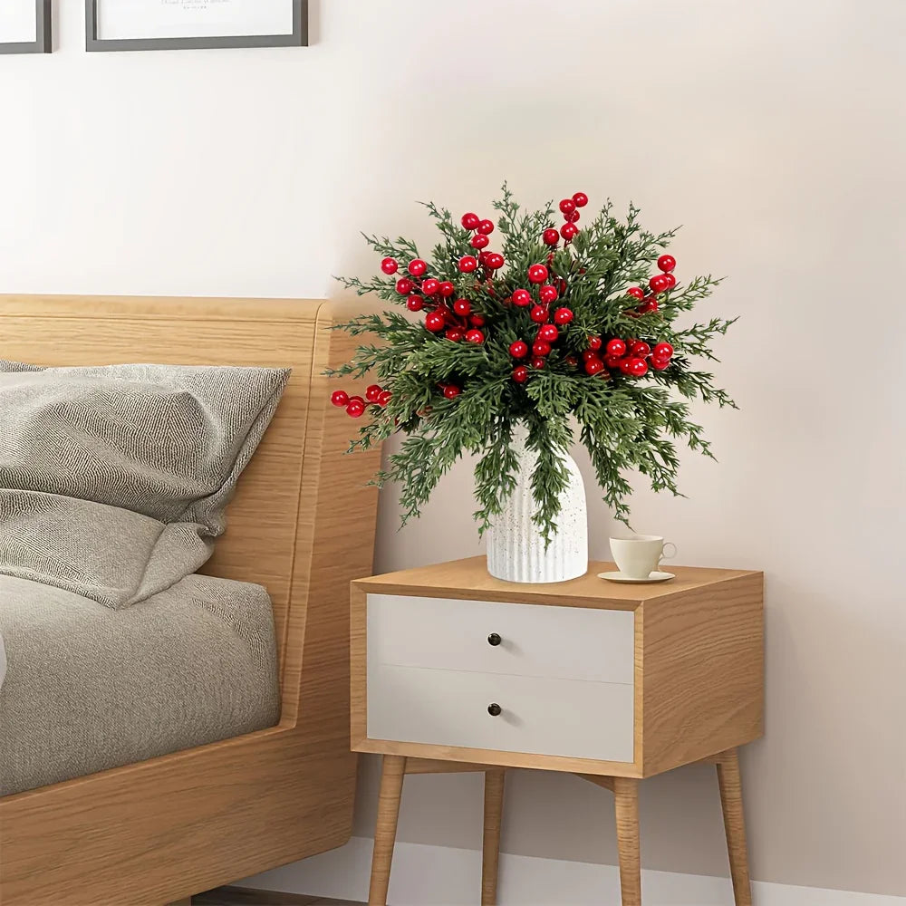Pine Branches with Red Berries for Christmas Decor
