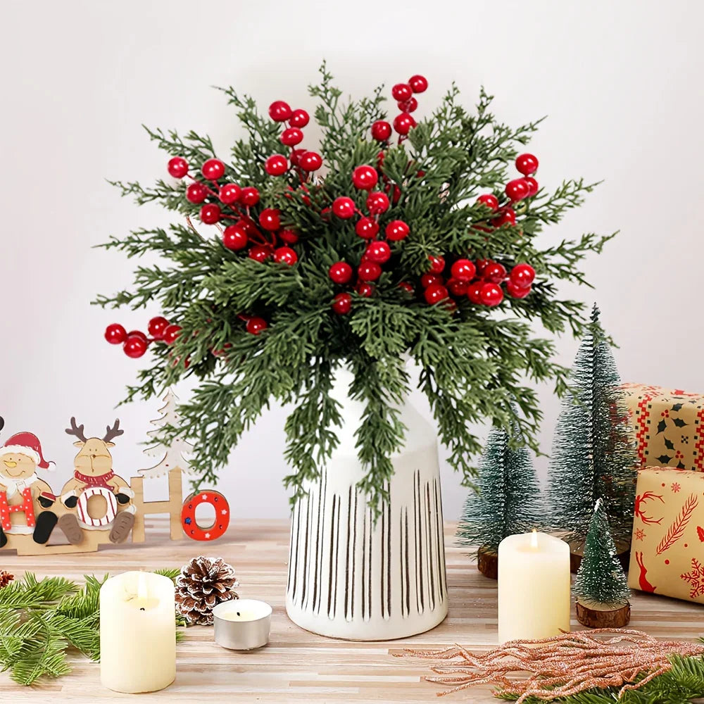 Pine Branches with Red Berries for Christmas Decor