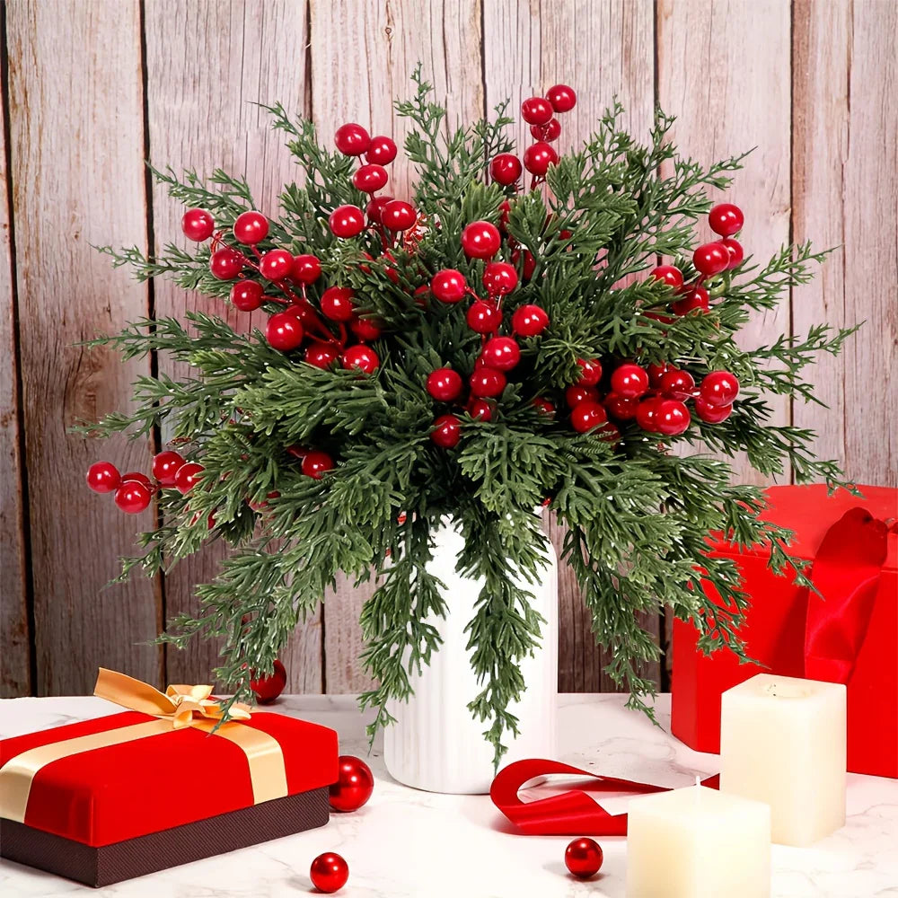 Pine Branches with Red Berries for Christmas Decor