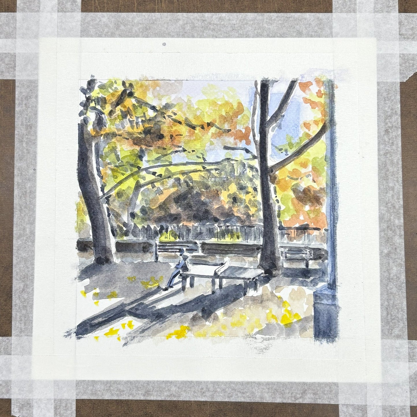 Ping Pong for 1, Fort Tryon Park, NYC, watercolor painting