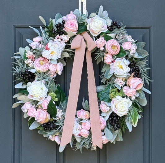 Pink Peony, Rose & Ranunculus Wreath