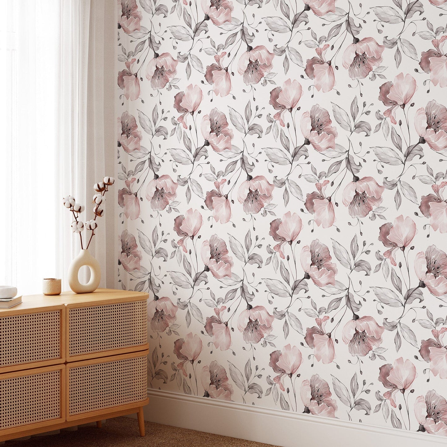 Pink Vintage Flowers Wallpaper