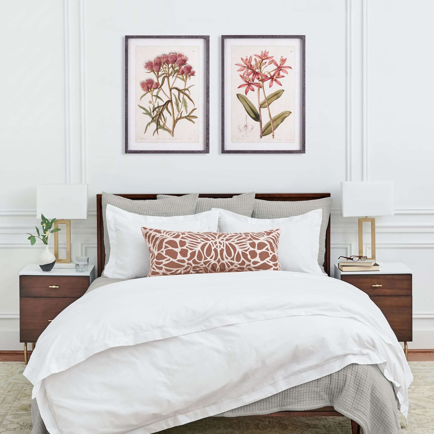 Pink Vintage Botanical Floral Prints (Set of 2)