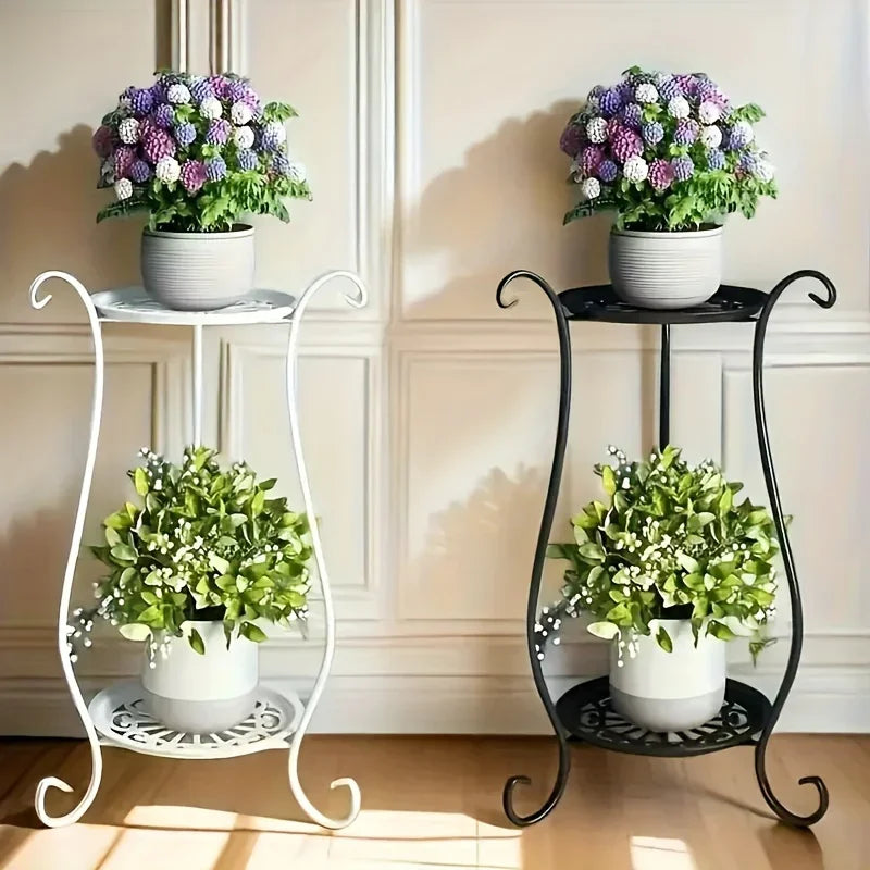 Indoor 2-Shelved Planter Black and White