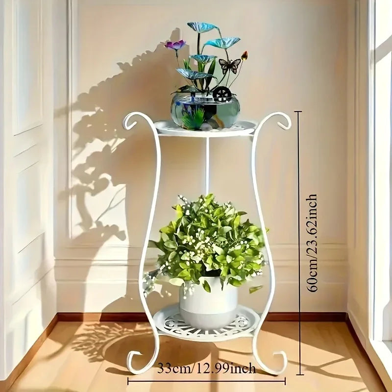 Indoor 2-Shelved Planter Black and White