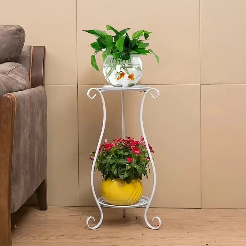 Indoor 2-Shelved Planter Black and White