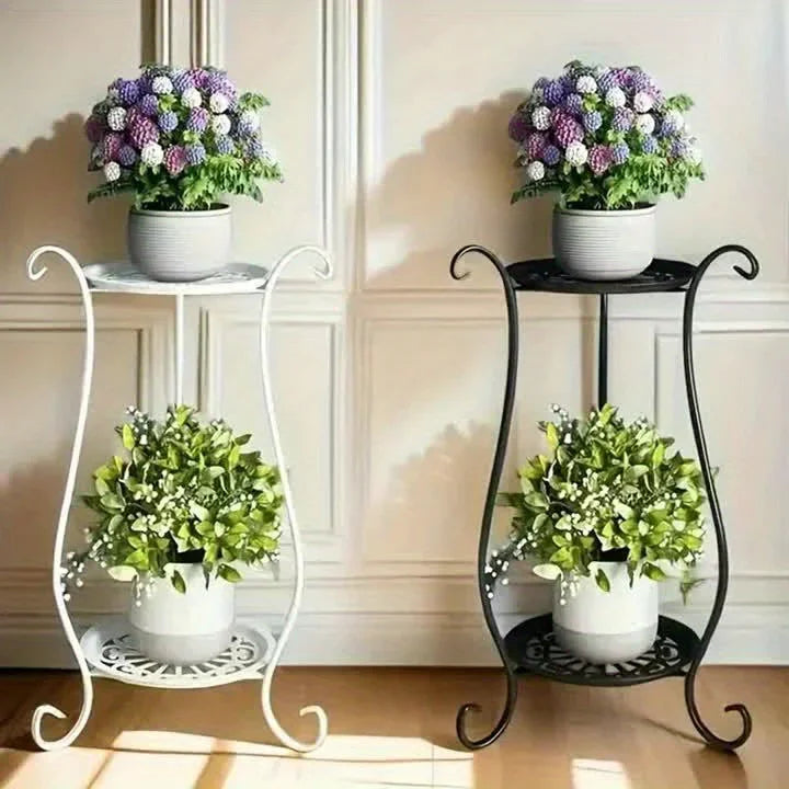 Indoor 2-Shelved Planter Black and White
