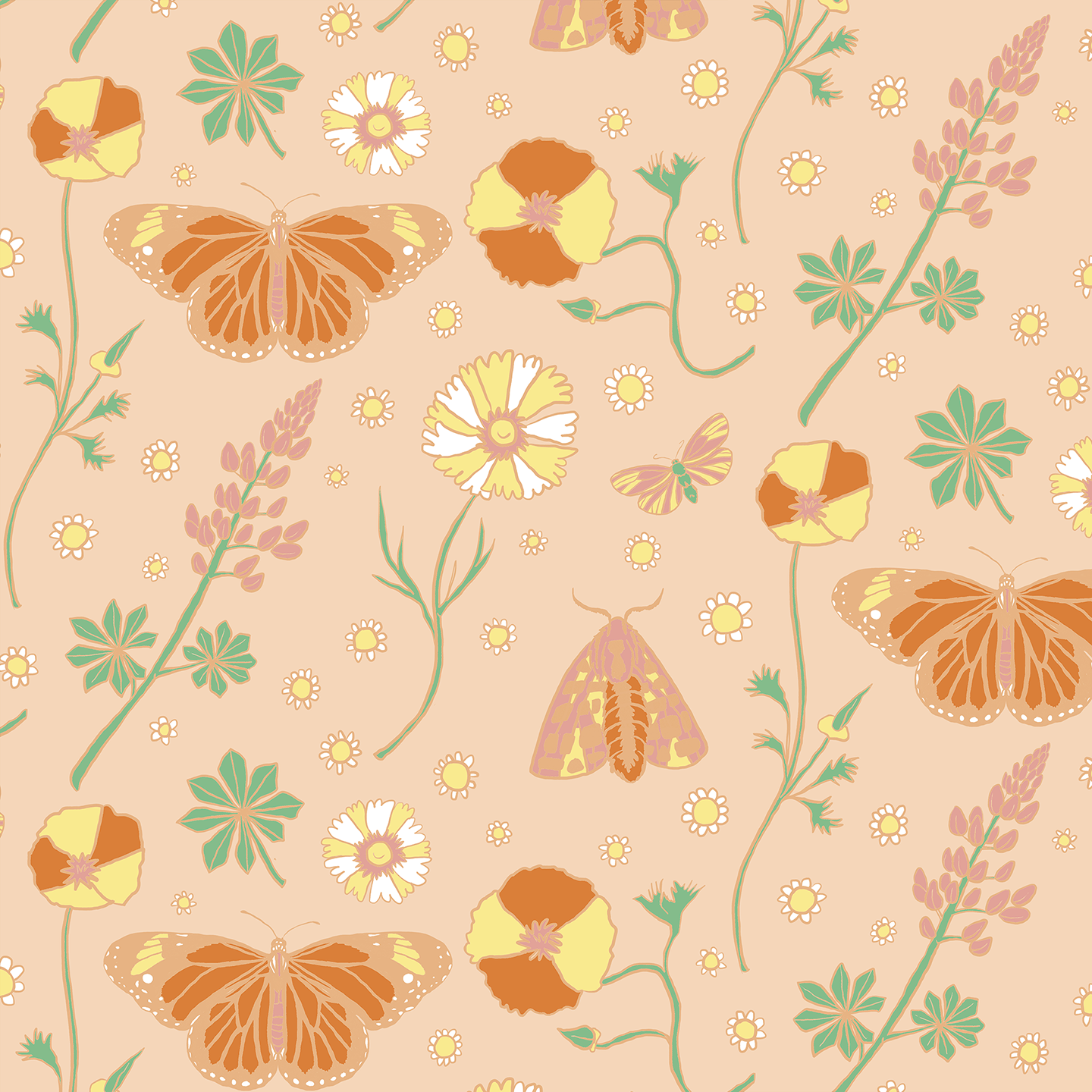 Poppy Please Wallpaper, peach and mint