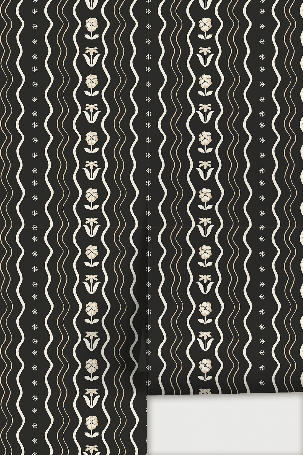 Posy Lane Stripe Wallpaper, black and neutral