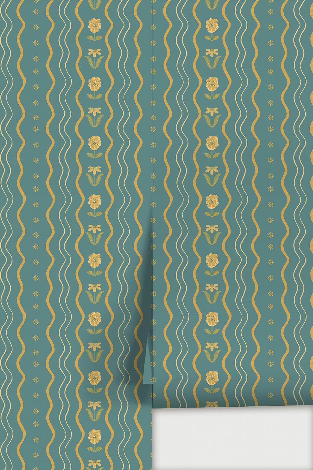 Posy Lane Stripe Wallpaper, blue and yellow