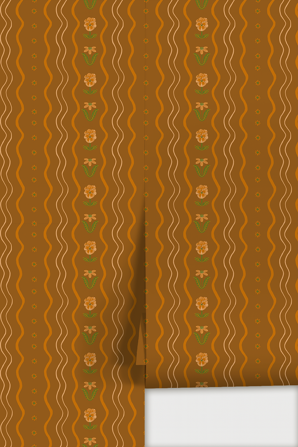 Posy Lane Stripe Wallpaper, golden brown and orange