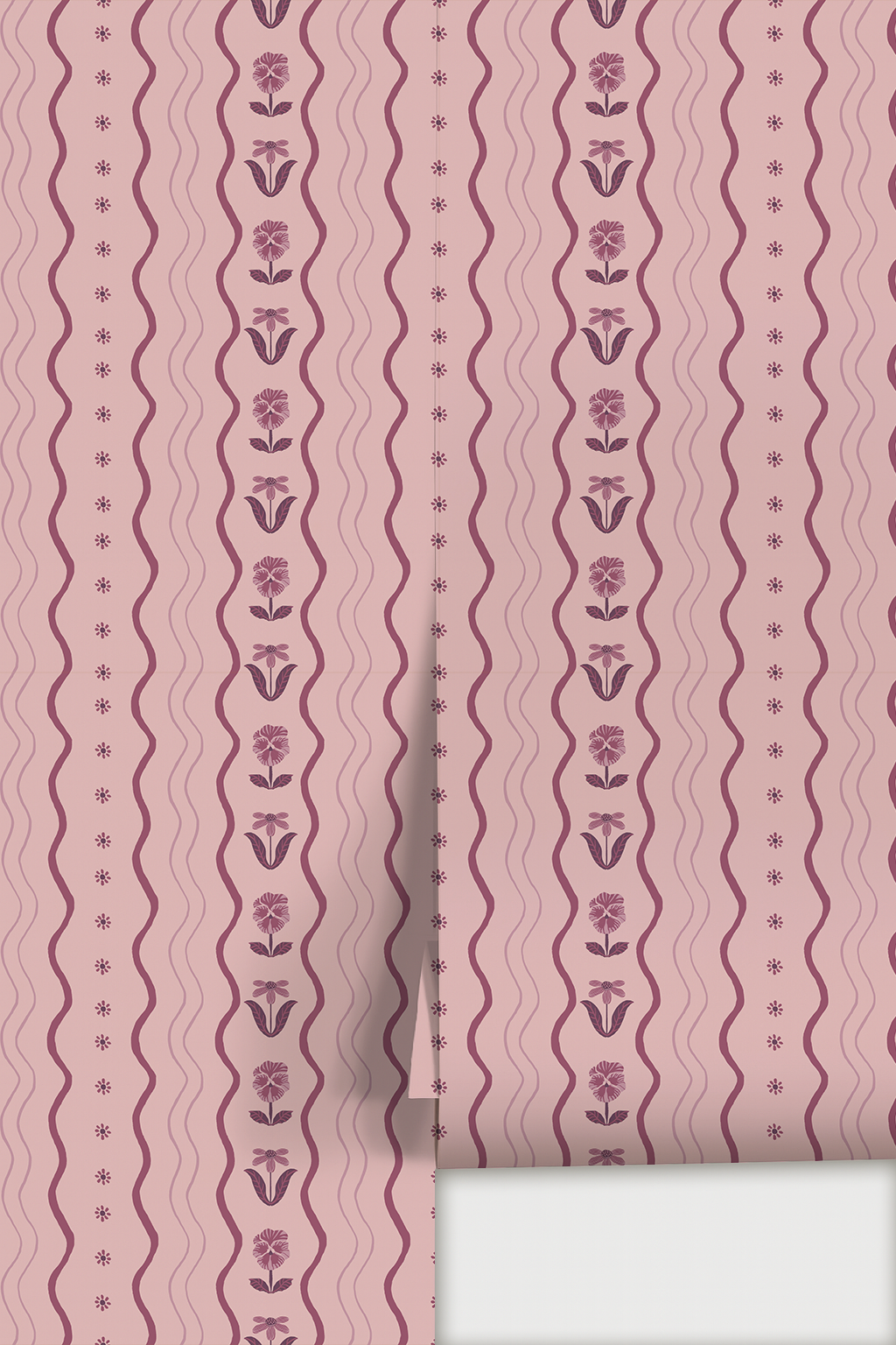Posy Lane Stripe Wallpaper, lilac and plum