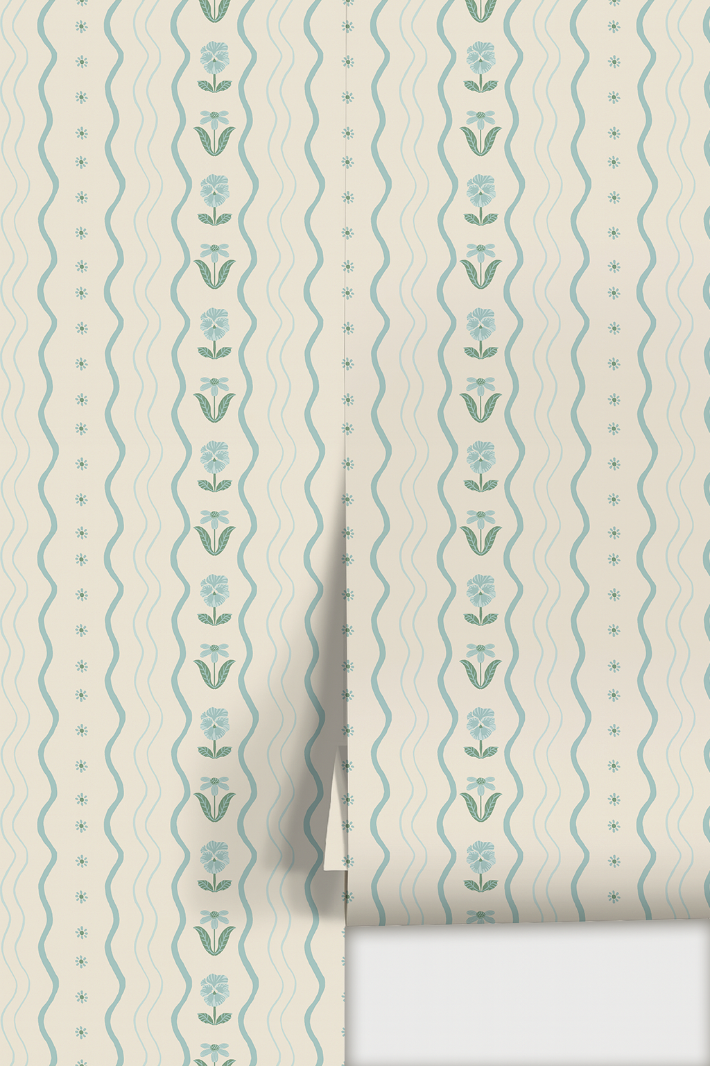 Posy Lane Stripe Wallpaper, beige and light blue