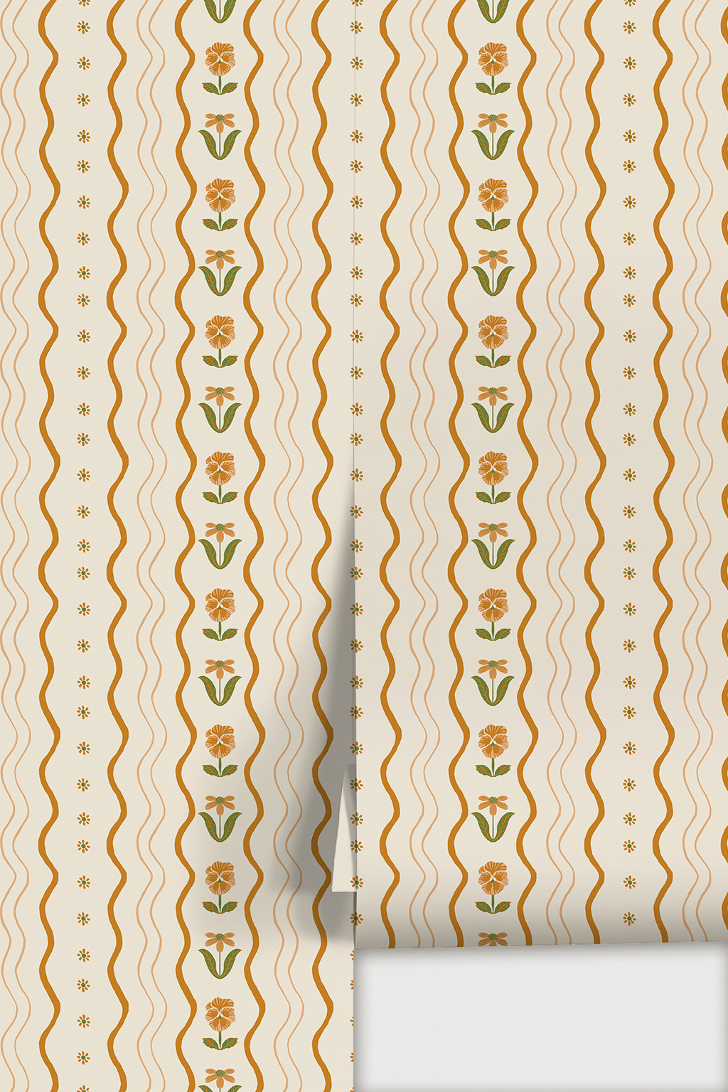 Posy Lane Stripe Wallpaper, beige and orange