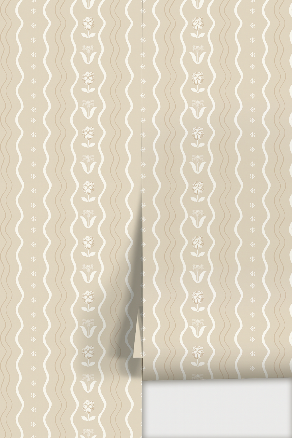 Posy Lane Stripe Wallpaper, tan and white
