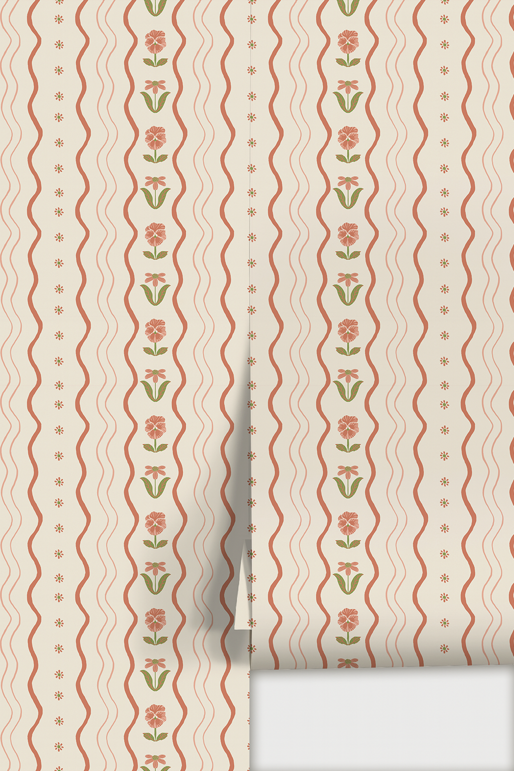 Posy Lane Stripe Wallpaper, beige and terra cotta