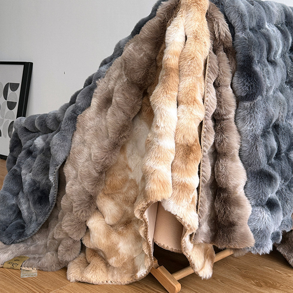 Premium Tie-Dye Faux Fur Rabbit Plush Sofa Blanket