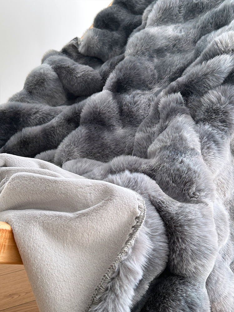 Premium Tie-Dye Faux Fur Rabbit Plush Sofa Blanket