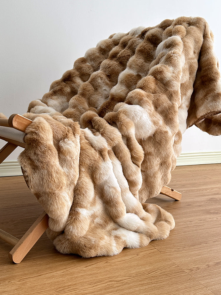 Premium Tie-Dye Faux Fur Rabbit Plush Sofa Blanket