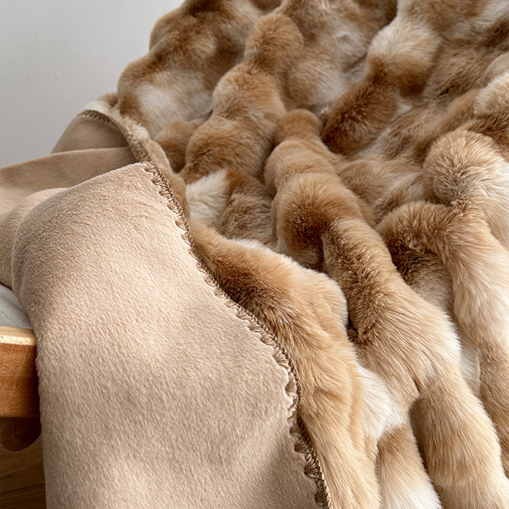 Premium Tie-Dye Faux Fur Rabbit Plush Sofa Blanket
