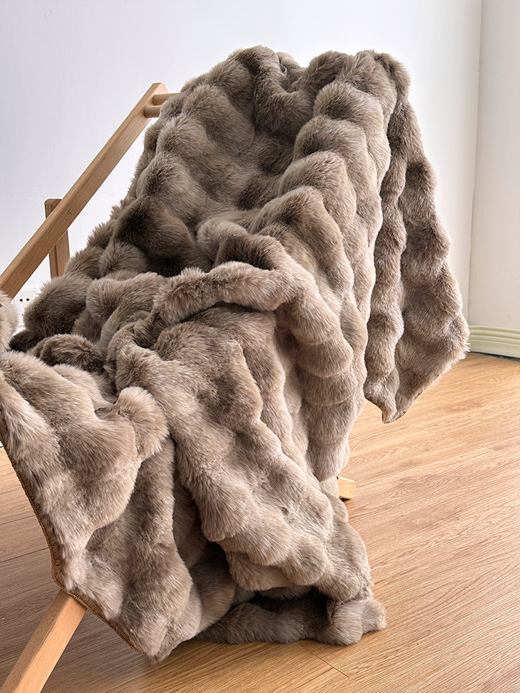 Premium Tie-Dye Faux Fur Rabbit Plush Sofa Blanket