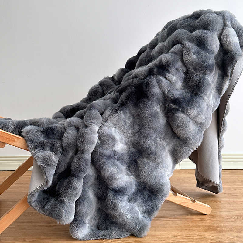 Premium Tie-Dye Faux Fur Rabbit Plush Sofa Blanket