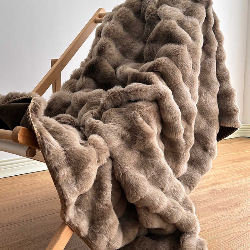 Premium Tie-Dye Faux Fur Rabbit Plush Sofa Blanket