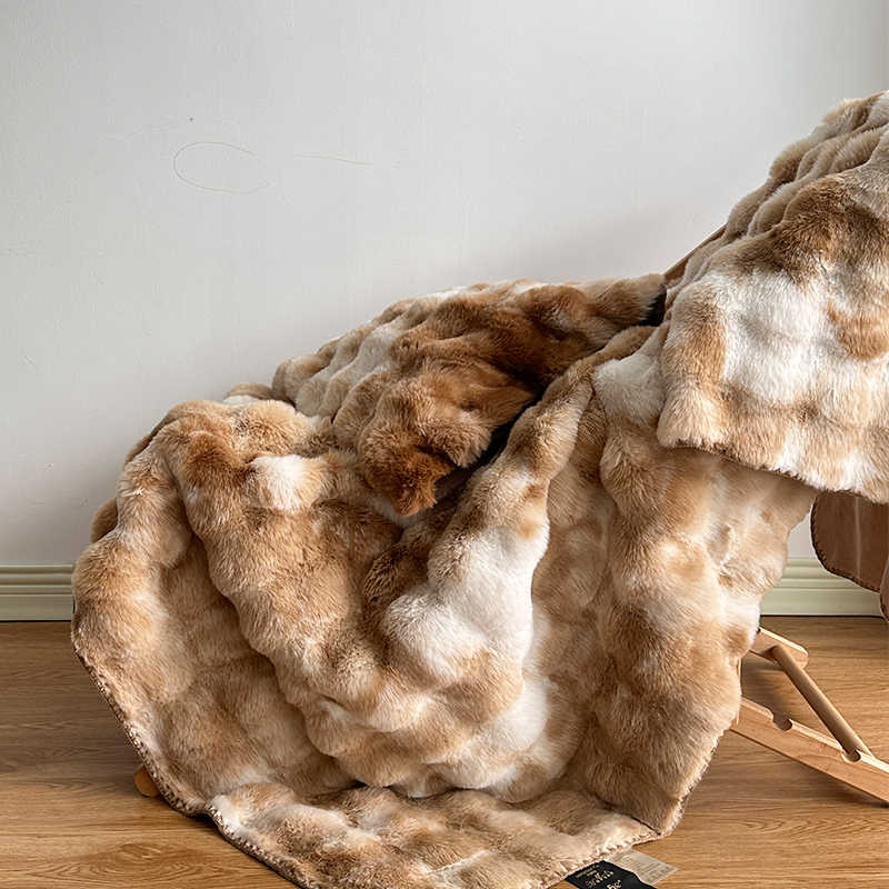 Premium Tie-Dye Faux Fur Rabbit Plush Sofa Blanket