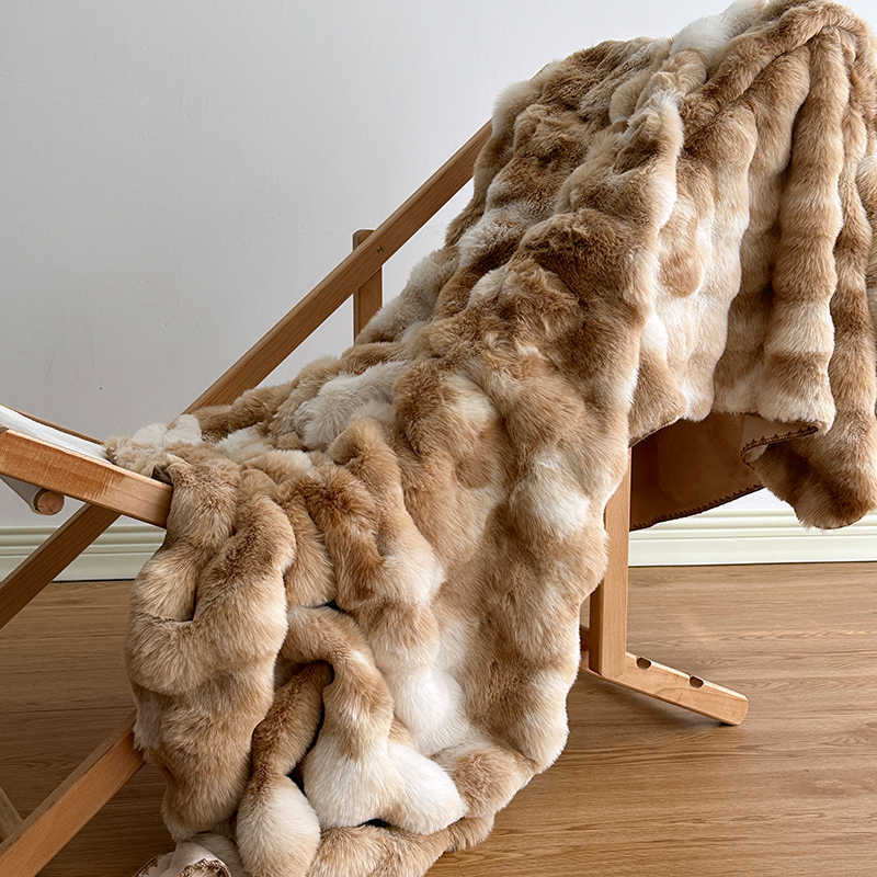 Premium Tie-Dye Faux Fur Rabbit Plush Sofa Blanket