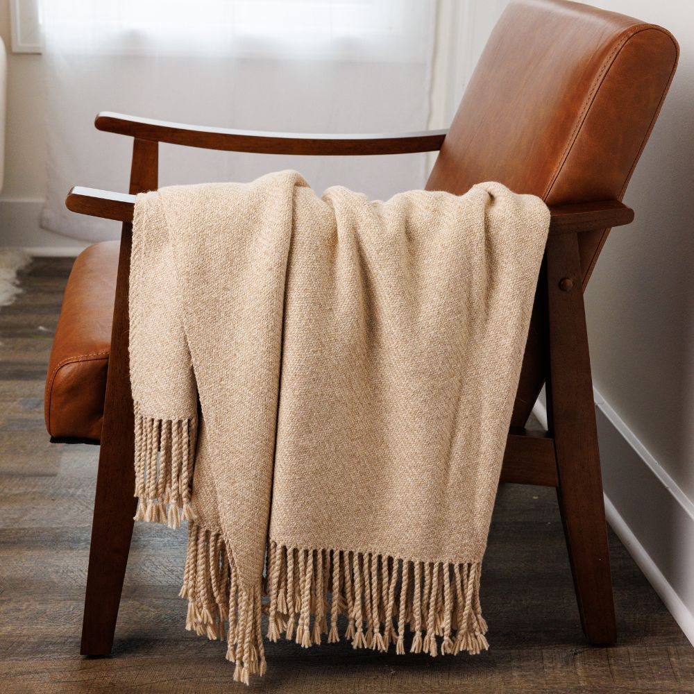 Kulsi Collection - Pima Cotton & Undyed Baby Alpaca Light Tan Throw